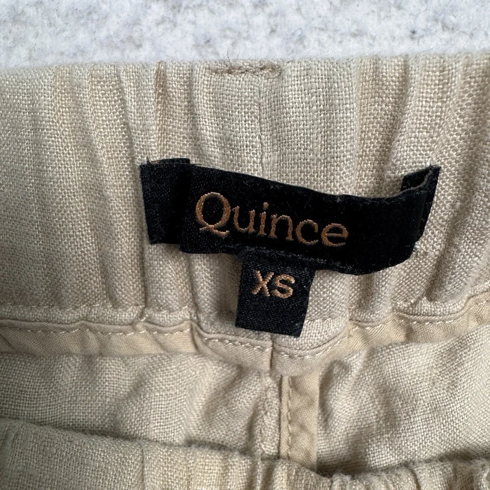 Quince 100% European Linen Pants Driftwood Beige Sz XS Elastic Waist 25